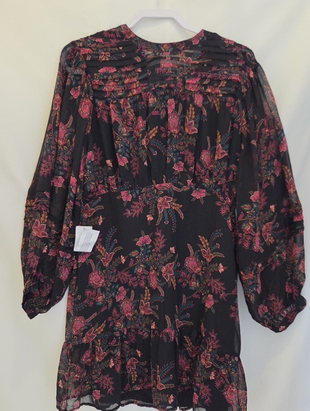 NWT TOPSHOP Black Floral Pintuck Peasant Top - Pink Accent